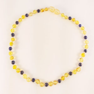 Collar artesanal para niños y bebés ámbar con lapislazuli